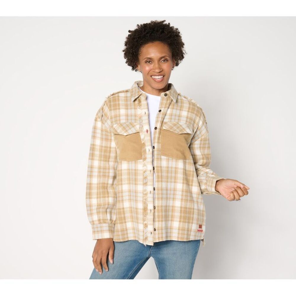 Wacoal Women's Top Plus Sz 4X Button Front Plaid Long Multi-colored